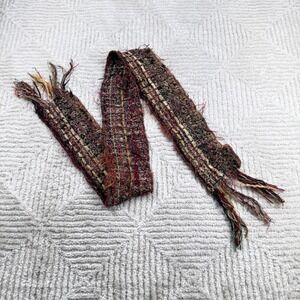 Shepatin Skinny Scarf Multicolor Textured Boho Fringe Artsy Metallic Eclectic